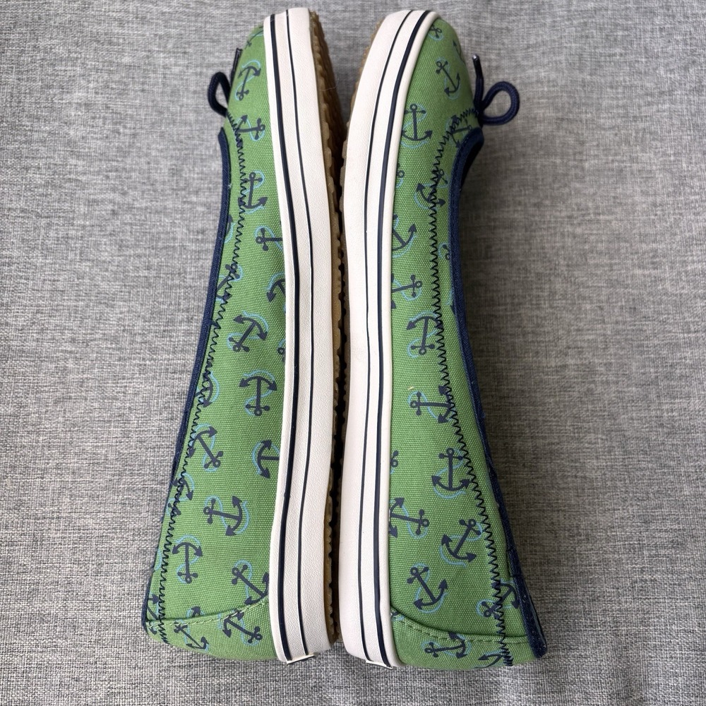 L.L. Bean Women's 8W Boat Sneaker Shoes Canvas Green Blue Nautical Anchors - Picture 14 of 14